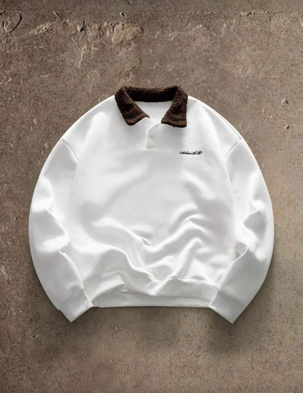 White AXEPEAK Fleece Knit pullover sweatshirt